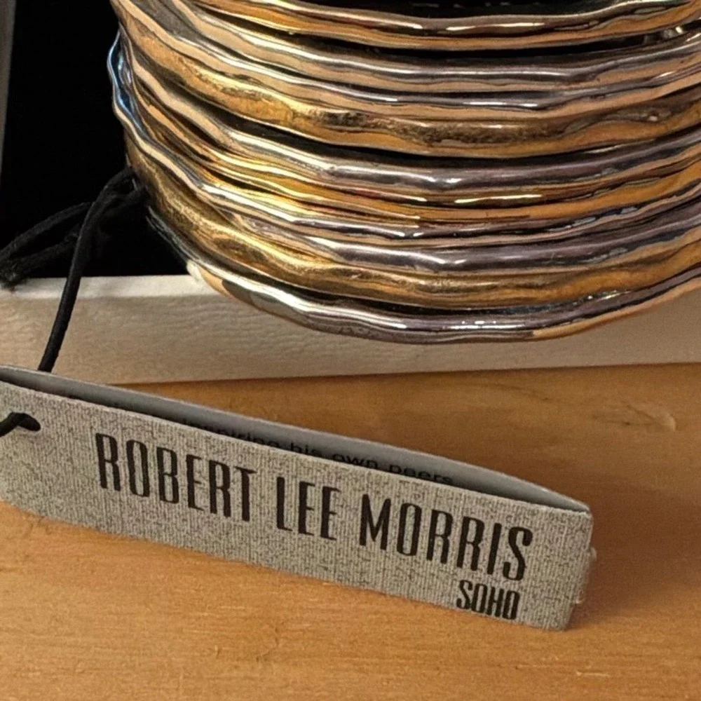 Robert Lee Morris Soho Mixed Metal Hammered Multi Row Cuff Bracelet Gold Silver